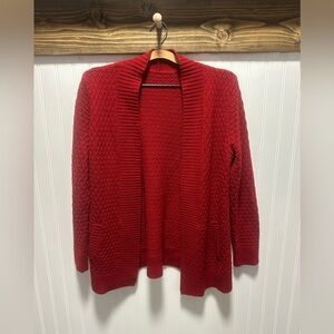Talbots Lambswool Blend red open front cardigan PL euc Christmas holiday winter